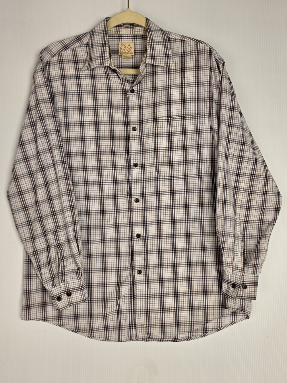 Jos. A. Bank Men's Plaid Button-Down Shirt in Cream and Blue
